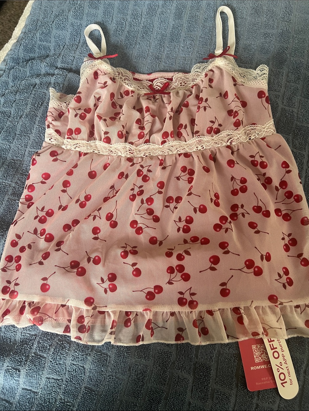 ROMWE Pink Cherry Print Girls Camisole Top